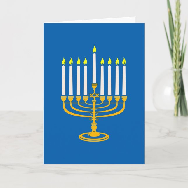 Convite menorá amarela hanuka impressão judaica (Frente)