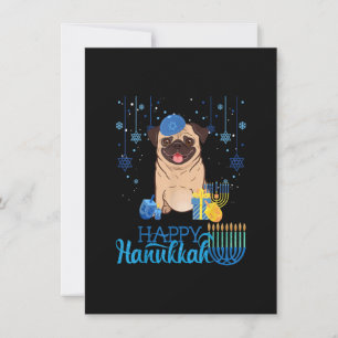 Convite Menorá de Cachorro Pug Judeu Chapéu Chanuká Hanukk