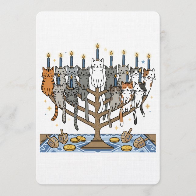 Convite Menorá de Gatos Meowzel engraçada de Hanukkah (Frente)