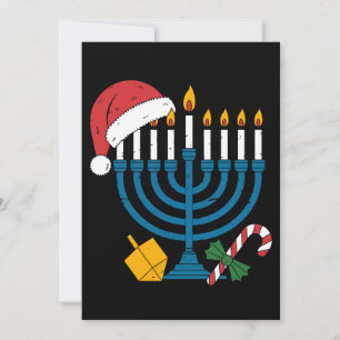 Convite Menorá de Hanukkah Chapéu de Natal do Papai Noel D