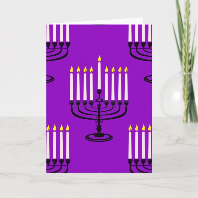 Convite menorá roxa hanukkah impressão judaica (Frente)