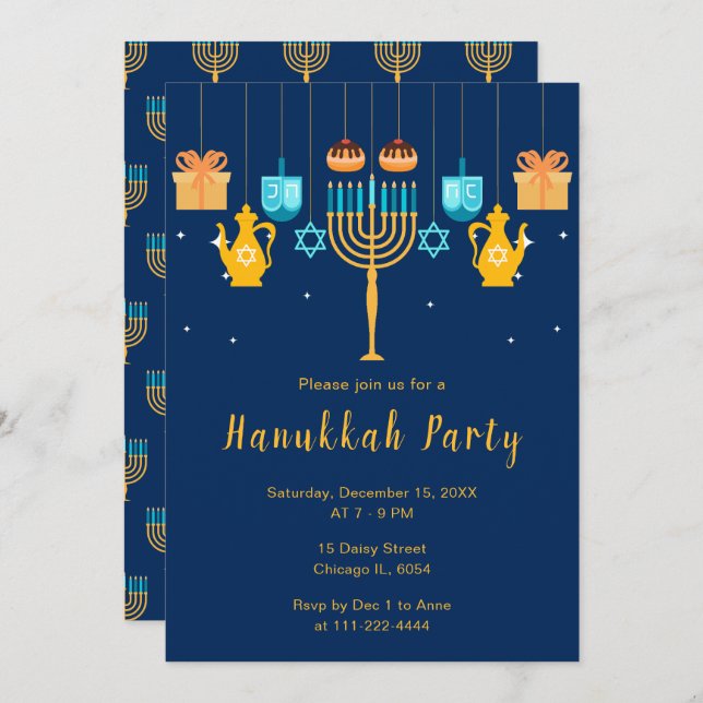 Convite Menorah Hanukkah Party (Frente/Verso)