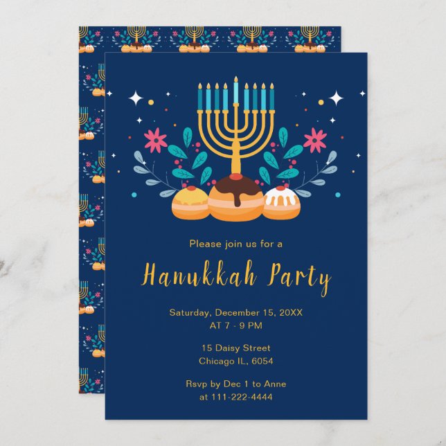 Convite Menorah Hanukkah Party (Frente/Verso)