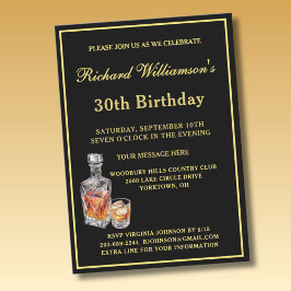 Convite Men's 30th Birthday Party Classic Black Gold 