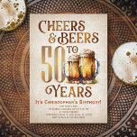 Convite Mens Cheers & Beers Engraçado 50º aniversário<br><div class="desc">Celebre os 5-0 grandes com estilo e humor com este design de aniversário de cerveja. A tipografia do ouro é elegante e evoca um legal copo de cerveja, dando-lhe um clássico toque de vintagem. Perfeito para o homem (ou para a mulher!) na sua vida que ama os seus retardatários, vendedores...</div>