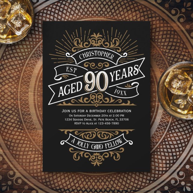 Convite Mens Funny Whiskey 90 Birthday (Criador carregado)