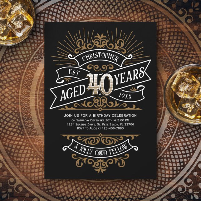 Convite Mens Funny Whiskey aniversário de 40 anos (Criador carregado)