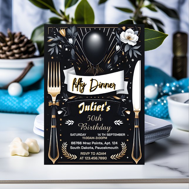 Convite Mens Male, adulto, janta elegante 50º aniversário (Criador carregado)