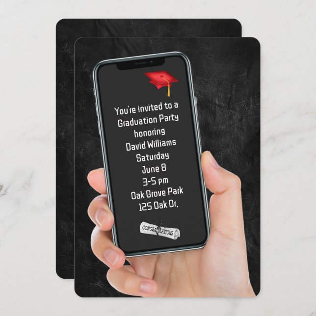 Convite Mensagem de Texto de festa de formatura (Frente/Verso)