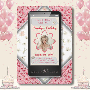 Convite Mensagem de Texto Floral Rosa Jovem de Aniversário