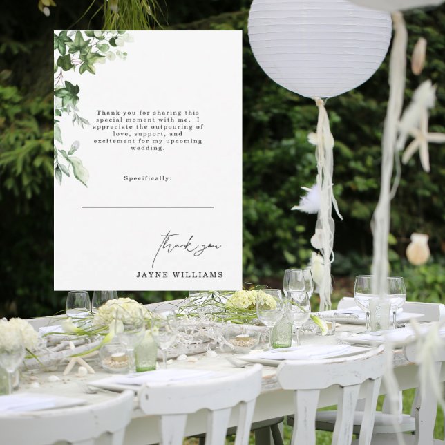 Convite Mensagem Watercolor Ivy Chá de panela Obrigado (Criador carregado)