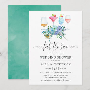 Convite Menta e Azul Boho Floral Abasteça o Bar
