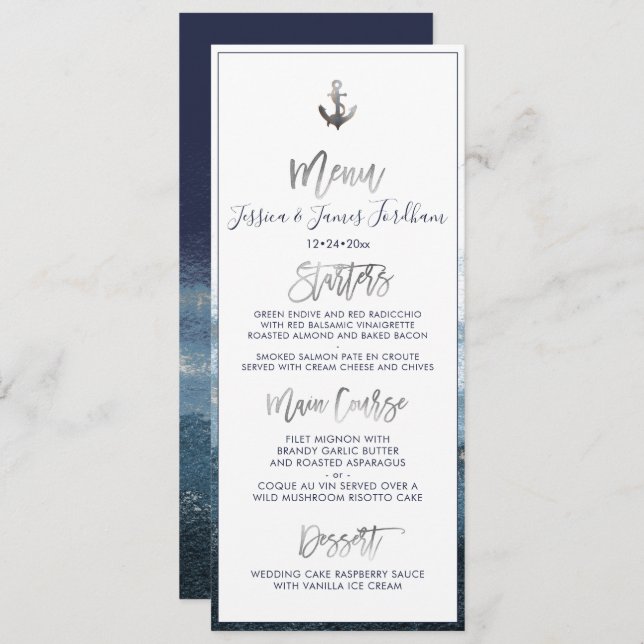 Convite Menu Âncora do Elegante+Faux Silver (Frente/Verso)