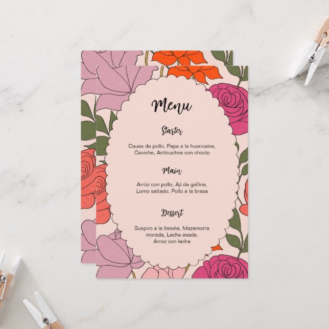 Convite Menu and place card template 2 in 1 (Frente/Verso In Situ)