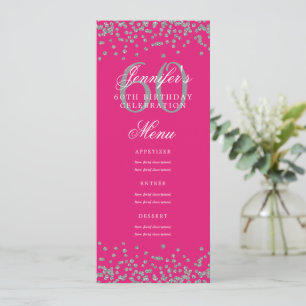Convite Menu Aniversário 60 Silver Hot Pink Confetti