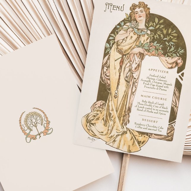 Convite Menu Art Nouveau Janto de casamento de Mucha (Criador carregado)