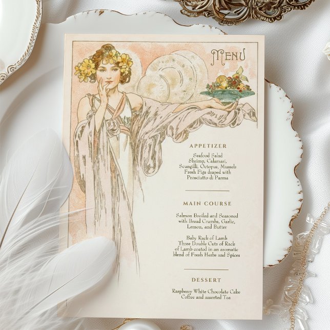 Convite Menu Art Nouveau Janto de casamento de Mucha (Criador carregado)