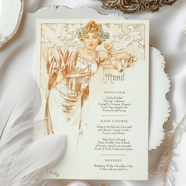 Convite Menu Art Nouveau Janto de casamento de Mucha (Criador carregado)