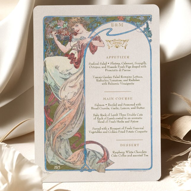 Convite Menu Art Nouveau Janto de casamento de Mucha (Criador carregado)