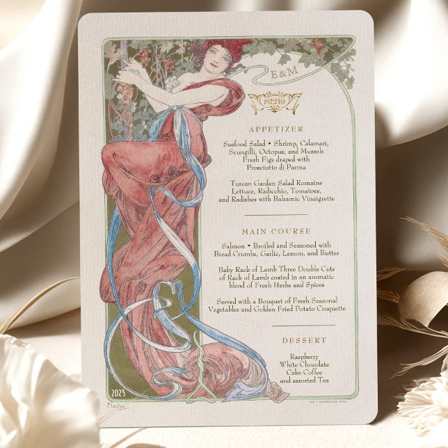 Convite Menu Art Nouveau Janto de casamento de Mucha (Criador carregado)