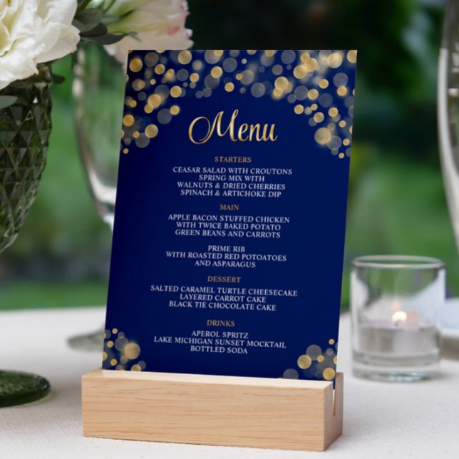 Convite Menu Azul e Dourado do Marinho Elegante - 5x7 (Criador carregado)