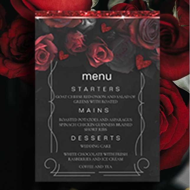 Convite Menu Black Red Florals (Florestas Vermelhas Negras (#ZAZZLEMADE #redflowersmenu #redflowersinvitation #darkred #darkinvitation #elegantinvitation)