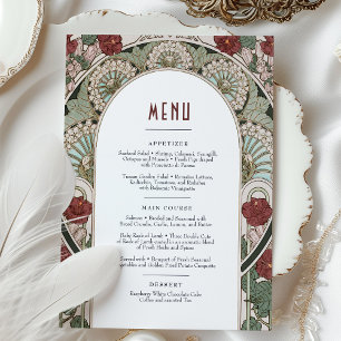 Convite Menu Card Burgundy Art Nouveau Mucha