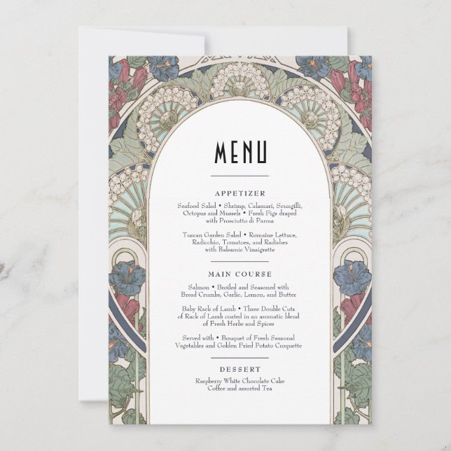 Convite Menu Card Burgundy Art Nouveau Mucha (Frente)