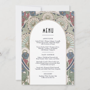 Convite Menu Card Burgundy Art Nouveau Mucha