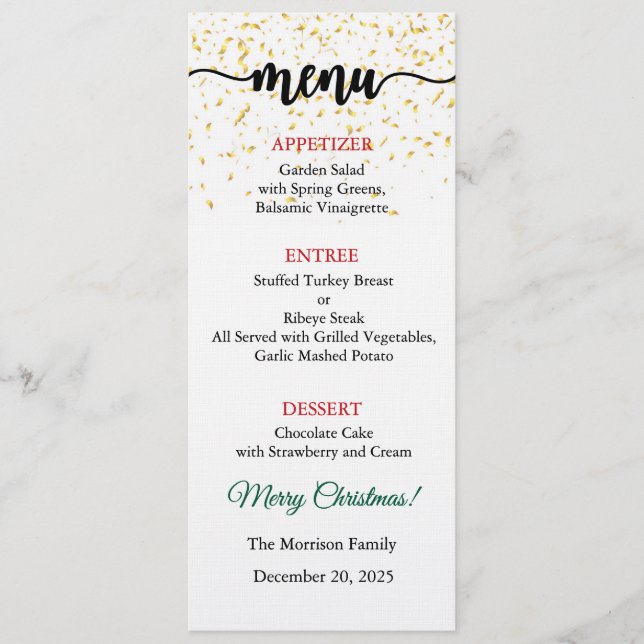 Convite Menu Card, Christmas Menu, Dinner, Lunch (Frente)
