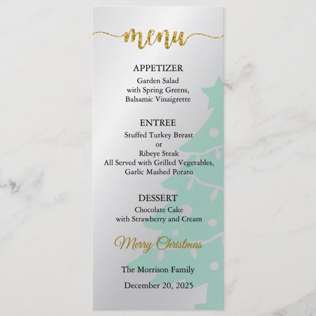 Convite Menu Card, Christmas Menu, Dinner, Lunch (Frente)