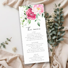 Convite Menu Casamento de Aquarela com Rosa de Blush Cinza