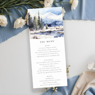 Convite Menu Casamento de Esqui da Montanha de Neve Invern