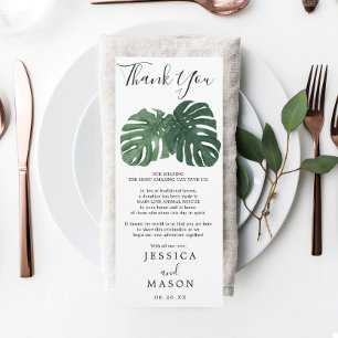 Convite Menu Casamento de Monstera Tropical e Obrigado