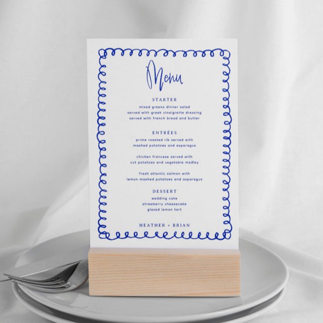Convite Menu Casamento Digital Francês Azul Onda (Criador carregado)