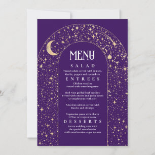 Convite Menu Casamento Púrpura das Estrelas Celestiais da