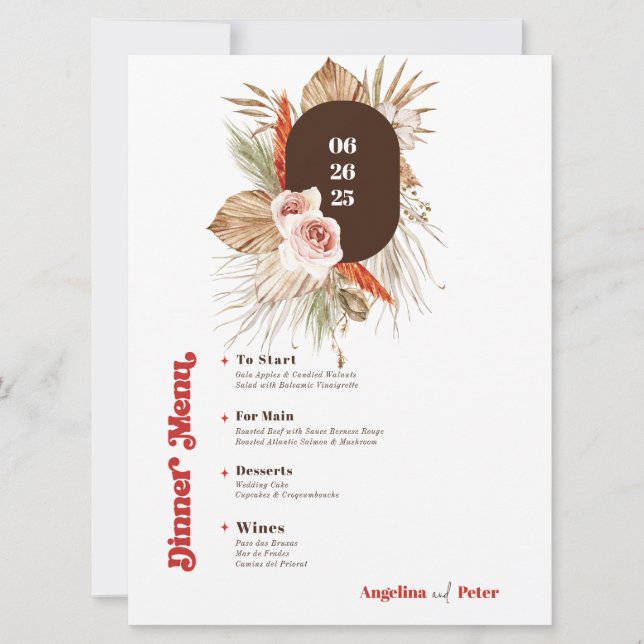 Convite Menu Casamento Safari Desert Boho Flowers (Frente)