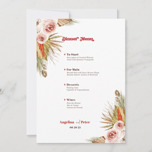 Convite Menu Casamento Safari Desert Boho Flowers (Frente)