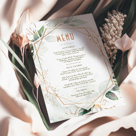 Convite Menu Casamento Verde e Dourado Geométrico
