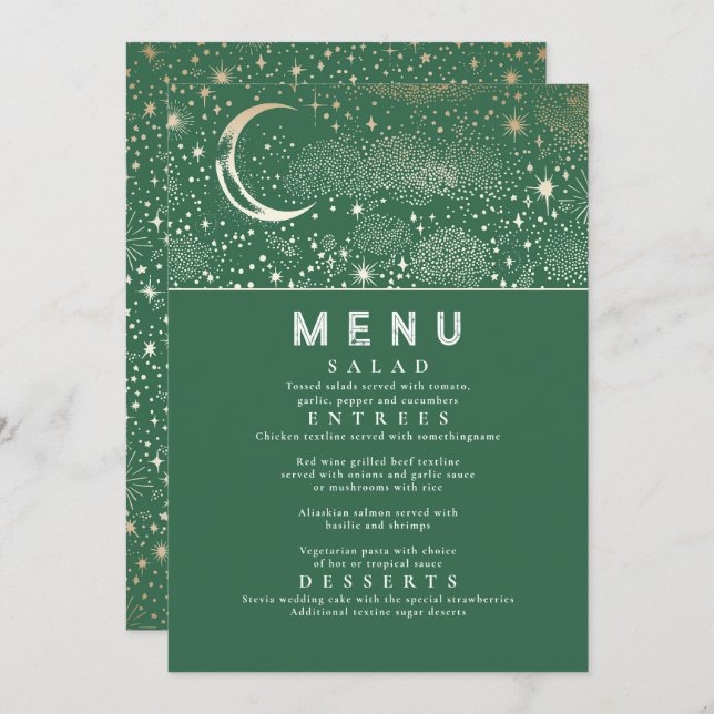 Convite Menu Celestial Starry Night Moon (Frente/Verso)