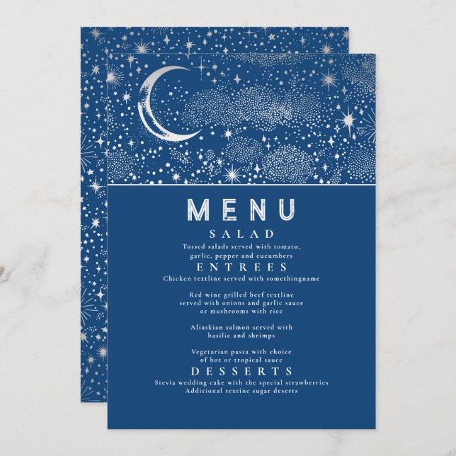 Convite Menu Celestial Starry Night Moon (Frente/Verso)
