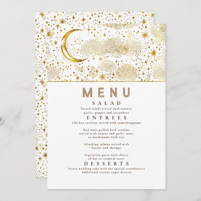 Convite Menu Celestial Starry Night Moon (Frente/Verso)