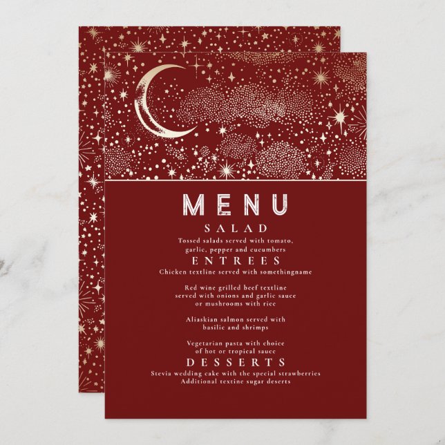 Convite Menu Celestial Starry Night Moon (Frente/Verso)