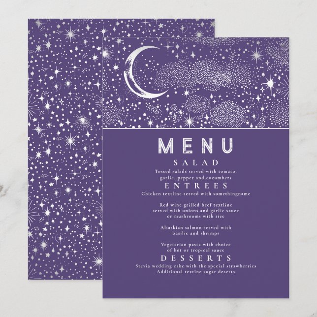 Convite Menu Celestial Starry Night Moon (Frente/Verso)