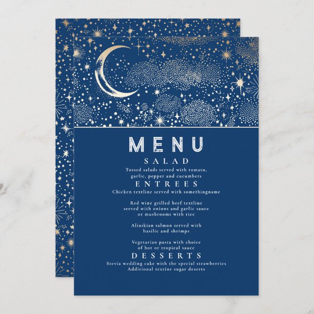 Convite Menu Celestial Starry Night Moon (Frente/Verso)