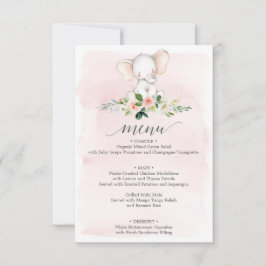 Convite Menu Chá de fraldas de Elefante Rosa