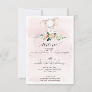 Convite Menu Chá de fraldas de Elefante Rosa