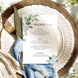 Convite Menu Chá de fraldas Floral de Hydrangea Azul