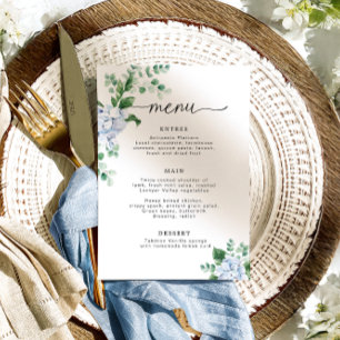 Convite Menu Chá de fraldas Floral de Hydrangea Azul