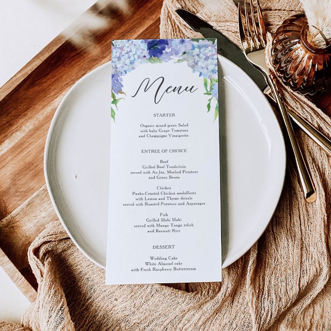 Convite Menu Chá de panela ou Casamento Hydrangea Azul (Criador carregado)
